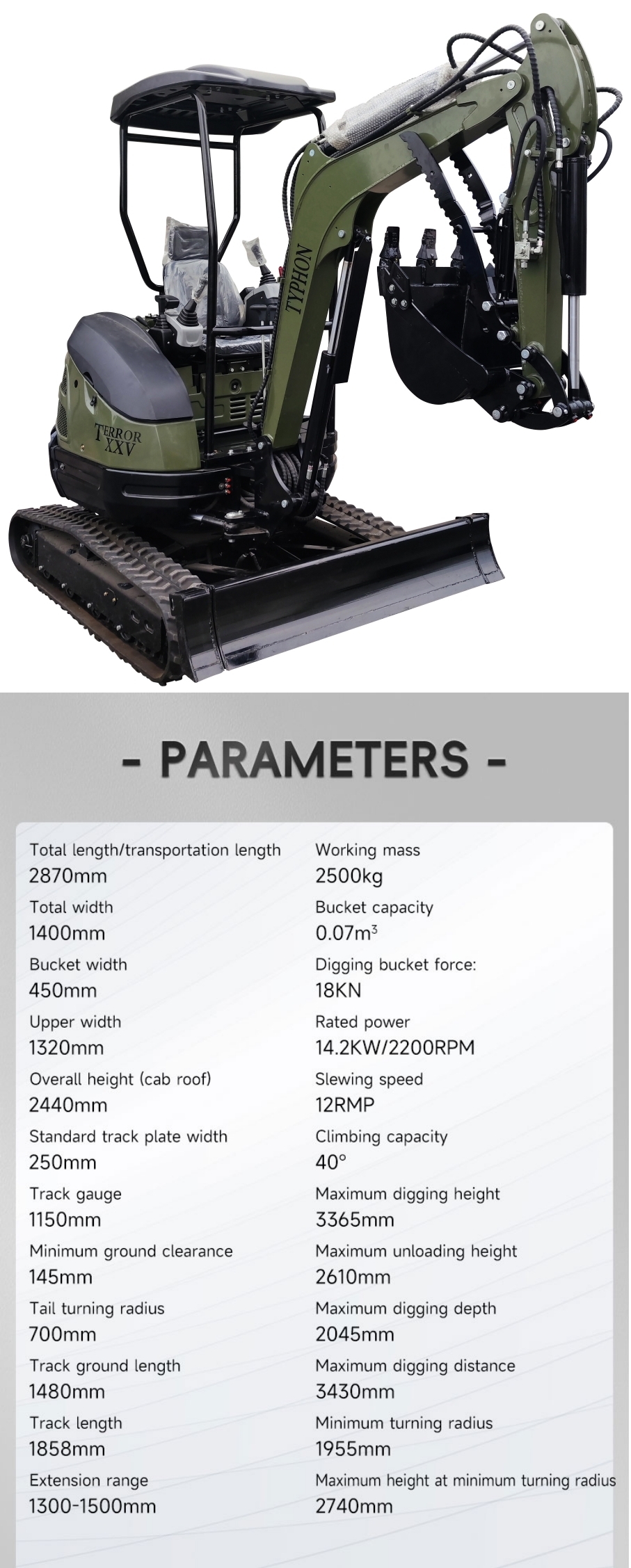 TYPHON TERROR XXV 2.5 Ton Mini Excavator