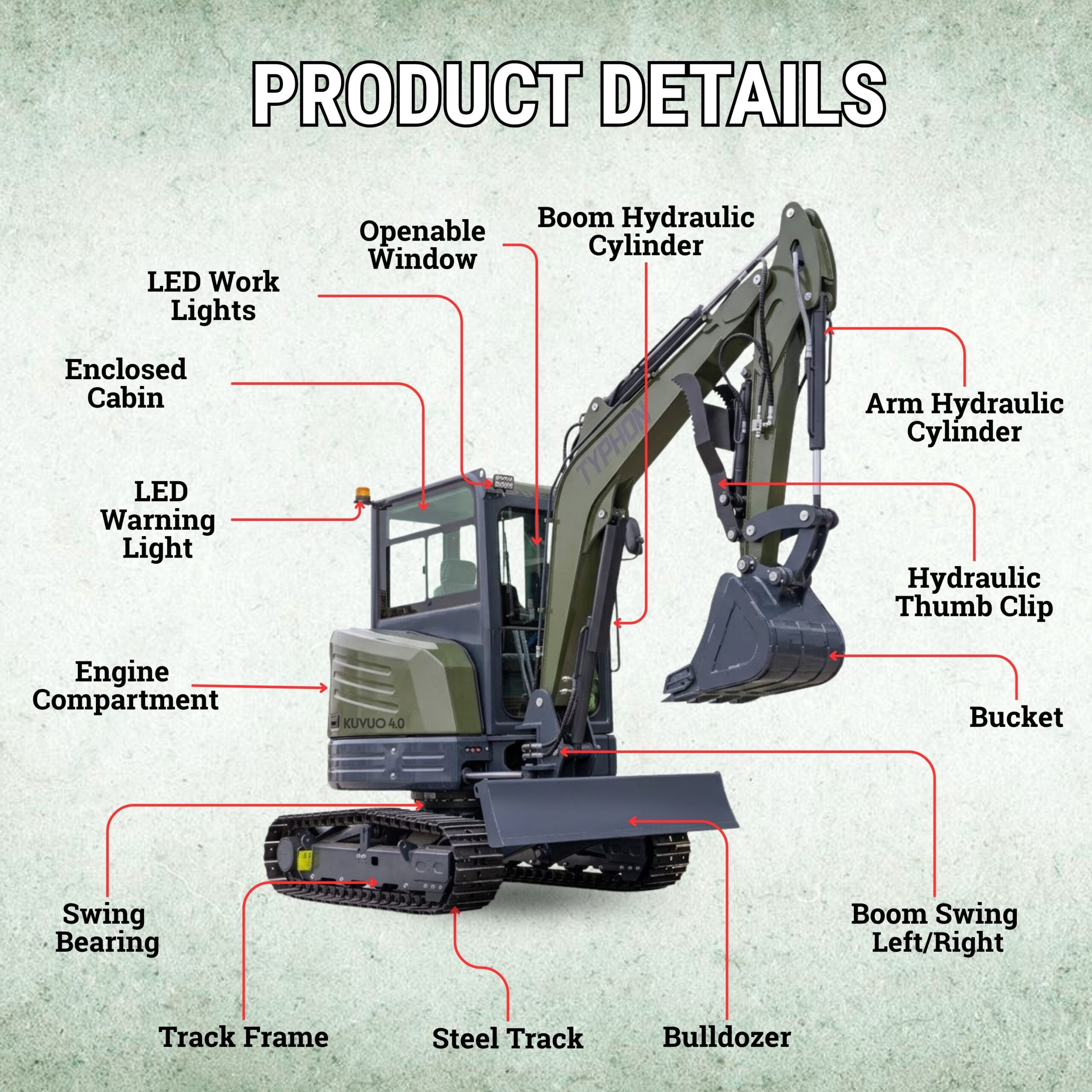 TYPHON KUVUO 4.0 four ton cabin mini excavator