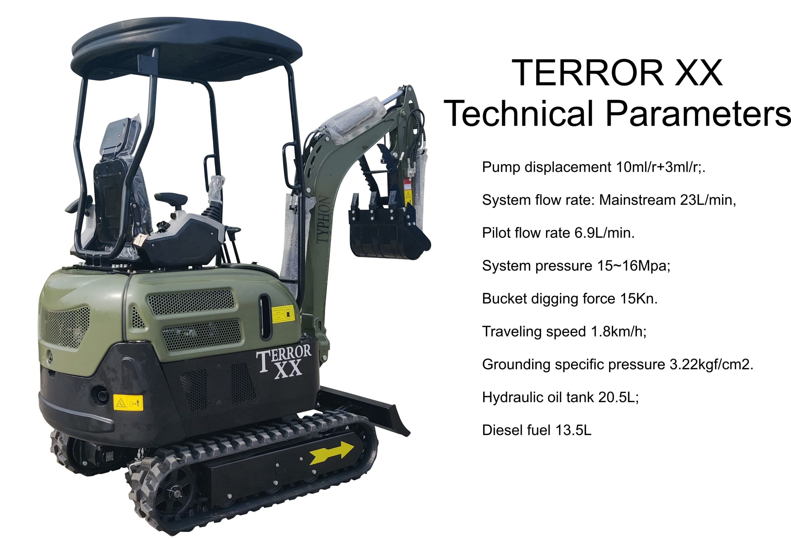 TYPHON TERROR XX Mini Excavator Rubber Track with Kubota D902