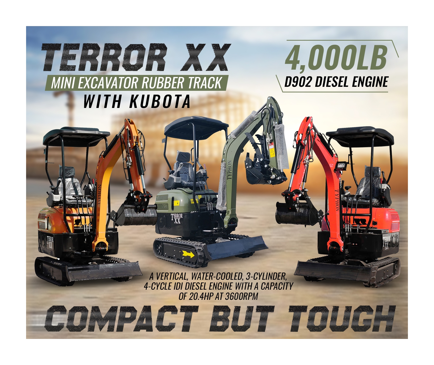 TYPHON TERROR XIII Mini Excavator – 1.3 Ton