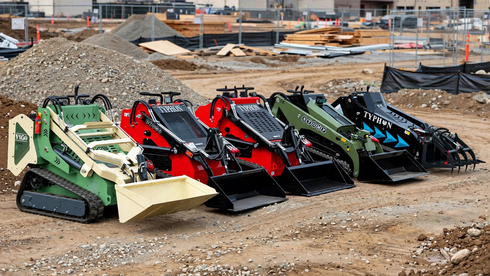 TYPHON STOMP 502 PRO mini skid steer demonstrating its high hydraulic flow with an attachment.
